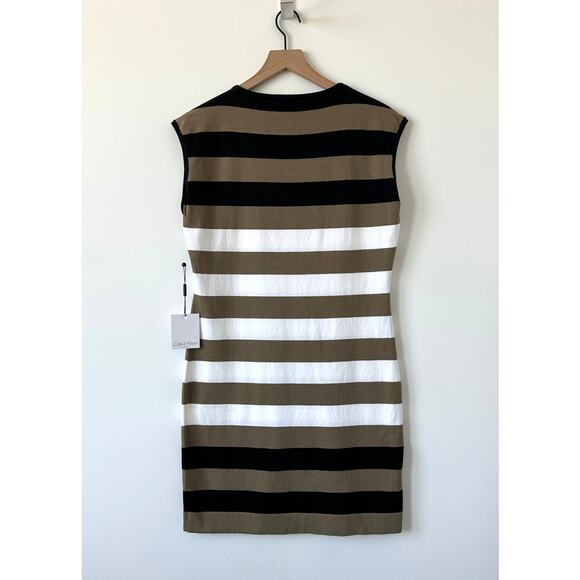 NWT Calvin Klein Striped Knit Crew Neck Sleeveless Mini Dress Size M - Picture 3 of 10